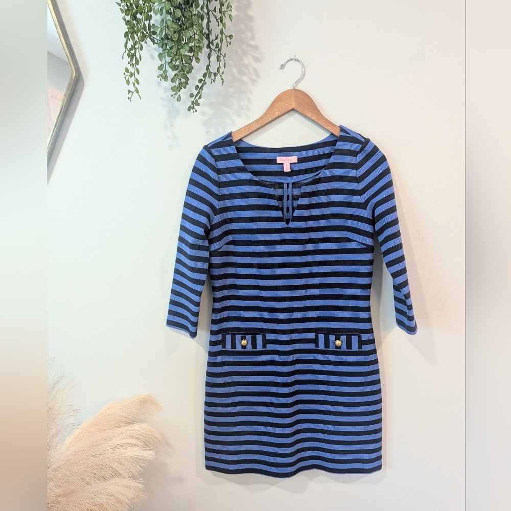 Lilly Pulitzer Charlene  Navy and Black Striped Shift Dress Size S